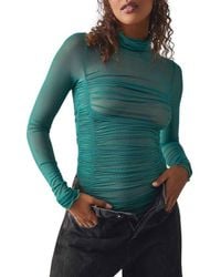 Free People - Under It All Ruched Mesh Turtleneck Bodysuit - Lyst