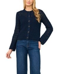 Halogen® - Open Stitch Button Front Cardigan - Lyst