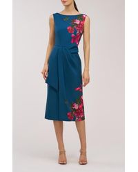 Kay Unger - Devin Placement Print Pleated Midi Cocktail Dress - Lyst