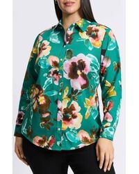 Foxcroft - Zoey Watercolor Non-Iron Cotton Button-Up Shirt - Lyst