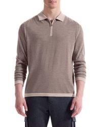 Bugatchi - Long Sleeve Merino Wool Quarter Zip Polo Sweater - Lyst
