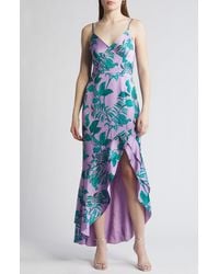 Hutch - Angel Tropical Print Satin High-low Dress - Lyst