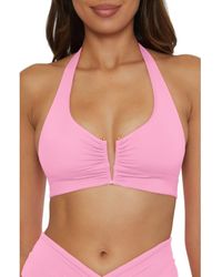 Becca - Shirred V-Wire Halter Bikini Top - Lyst