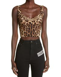 Dolce & Gabbana - Leopard Print Silk Blend Charmeuse Bustier Top - Lyst