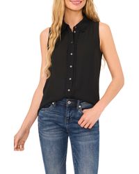 Cece - Scallop Detail Sleeveless Button-up Shirt - Lyst
