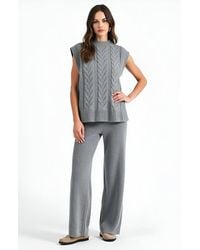 Modenaire - Cable Knit Cap Sleeve Sweater Vest And Wide Leg Pants Set - Lyst