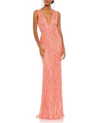 Mac Duggal - Sequined Plunge Neck Sleeveless Column Gown - Lyst