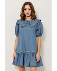 Modenaire - Ruffled Collar Dress With Puff Sleeves And Tiered Hem - Lyst