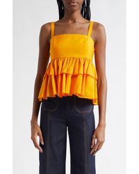 Cinq À Sept - Lilwen Tiered Smocked Cotton Blend Top - Lyst