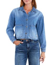 Wash Lab Denim - Emma Boxy Raw Hem Crop Denim Jacket - Lyst