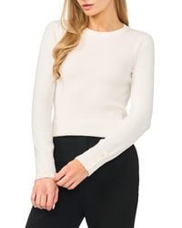 Halogen® - Button Cuff Rib Crewneck Sweater - Lyst