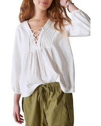 Lucky Brand - Lace-up Cotton Peasant Blouse - Lyst