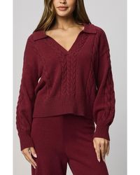 Splendid - Jet Set Cable Stitch Polo Sweater - Lyst
