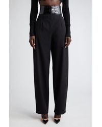 Alaïa - Leather Trim Belted Stretch Wool Trousers - Lyst