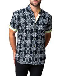 Maceoo - Galileo Skull Mono Short Sleeve Cotton Button-up Shirt At Nordstrom - Lyst