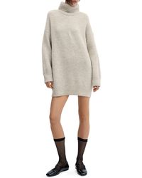 Mango - Turtleneck Long Sleeve Rib Sweater Dress - Lyst