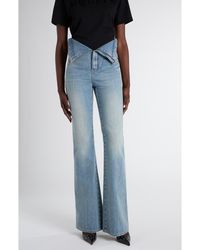 McQueen - Foldover Waist Denim Bootcut Jeans - Lyst