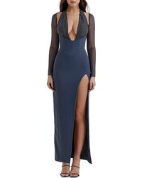 House Of Cb - Evangelina Plunge Long Sleeve Cocktail Dress - Lyst