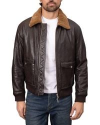 Bagatelle - Washed Leather Aviator Jacket With Genuine Shearling Collar - Lyst