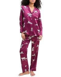 Petite Plume - Panthre De Nuit Piped Silk Satin Pajamas - Lyst