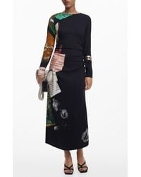 Desigual - Mix Print Long Sleeve Midi Dress - Lyst
