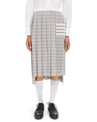 Thom Browne - 4-bar Small Check Drop Back Silk & Cotton Pleated Skirt - Lyst