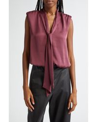 Ramy Brook - Winnet Tie Neck Satin Sleeveless Top - Lyst