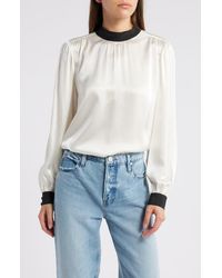 FRAME - Mock Neck Long Sleeve Silk Top - Lyst