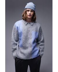 TOPMAN - Colorblock Fluffy Long Sleeve Polo Sweater - Lyst