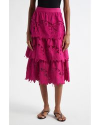 FARM Rio - Daisy Guipure Lace Cotton & Linen Tiered Skirt - Lyst