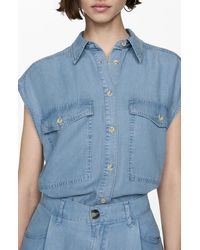 Mango - Cap Sleeve Lyocell Button-Up Shirt - Lyst