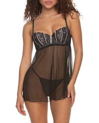 Black Bow - Bow Wish Underwire Babydoll Chemise & G-string Set At Nordstrom - Lyst
