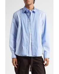 Sacai - Stripe Overlay Cotton Poplin Button-Up Shirt - Lyst