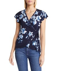 Loveappella - Floral Flutter Sleeve Knit Wrap Top - Lyst