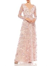 Mac Duggal - Floral Applique Long Sleeve Illusion Gown - Lyst
