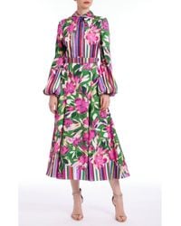 Badgley Mischka - Floral & Stripe Print Long Sleeve Cocktail Dress - Lyst