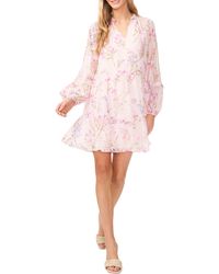 Cece - Floral Print Long Sleeve Babydoll Dress - Lyst
