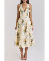 House Of Cb Allena Halter Stretch Cotton Midi Sundress in Pink | Lyst