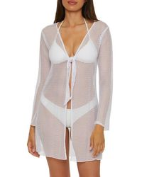 Becca - Tie Front Long Sleeve Sheer Mesh Cover-Up - Lyst