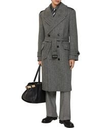 Burberry - Long Herringbone Wool Trench Coat - Lyst