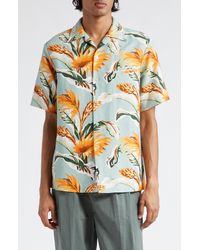 Maison Margiela - Tropical Print Short Sleeve Linen & Cotton Button-up Shirt - Lyst