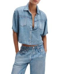 Rag & Bone - Rb Miramar Slink Lounge Abby Trompe L'Oeil Faux Denim Crop Button-Up Shirt - Lyst