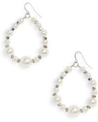 CRISTABELLE - Crystal & Imitation Pearl Open Hoop Drop Earrings - Lyst
