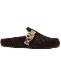 Burberry - Check Shearling Urchin Clogs - Lyst