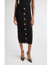 Balmain - Torsade Button Detail Rib Cable Knit Midi Skirt - Lyst