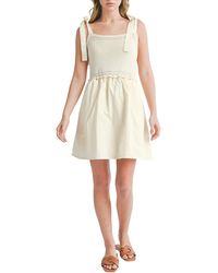 All In Favor - Mixed Media Tie Strap Minidress In At Nordstrom, Size Large - Lyst