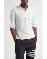 Thom Browne - Relaxed Fit 4-Bar Textured Stripe Linen & Cotton Polo Sweater - Lyst