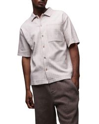 TOPMAN - Oversize Textured Stripe Short Sleeve Knit Cotton Button-Up Shirt - Lyst