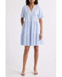 Beach Lunch Lounge - Alora Stripe Tiered Cotton Blend Dress - Lyst