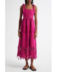 FARM Rio - Daisy Lace Detail Cotton & Linen Midi Sundress - Lyst